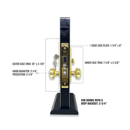 Premier Lock Brass Mortise Entry Left Hand Door Lock Set w/2.75 in. Backset, 2 SC1 Keys and Wide Face Plate-Hex ML02